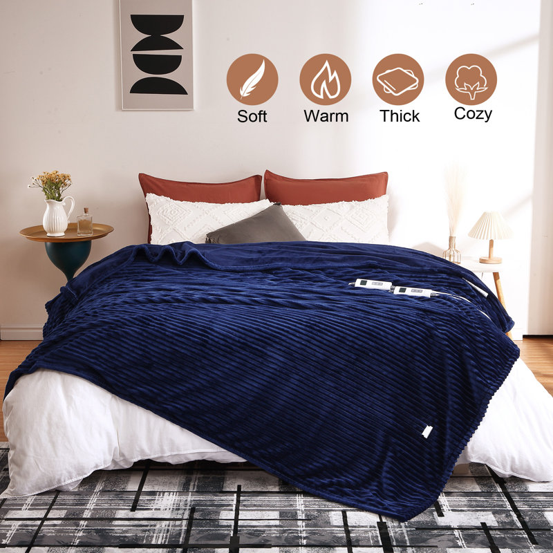 Couverture électrique pour lit simple - flanelle chauffante avec 6 niveaux de chauffage et 20 réglages de temps, Marine