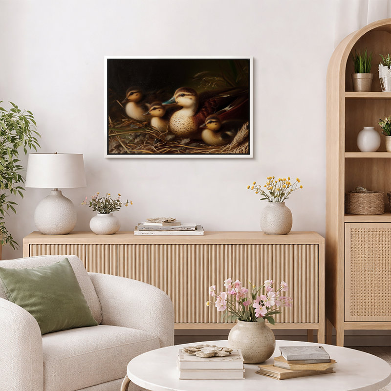 «Duck Family in Nest Wildlife», reproduction de chambre d'enfant, impression sur toile encadrée, impression numérique