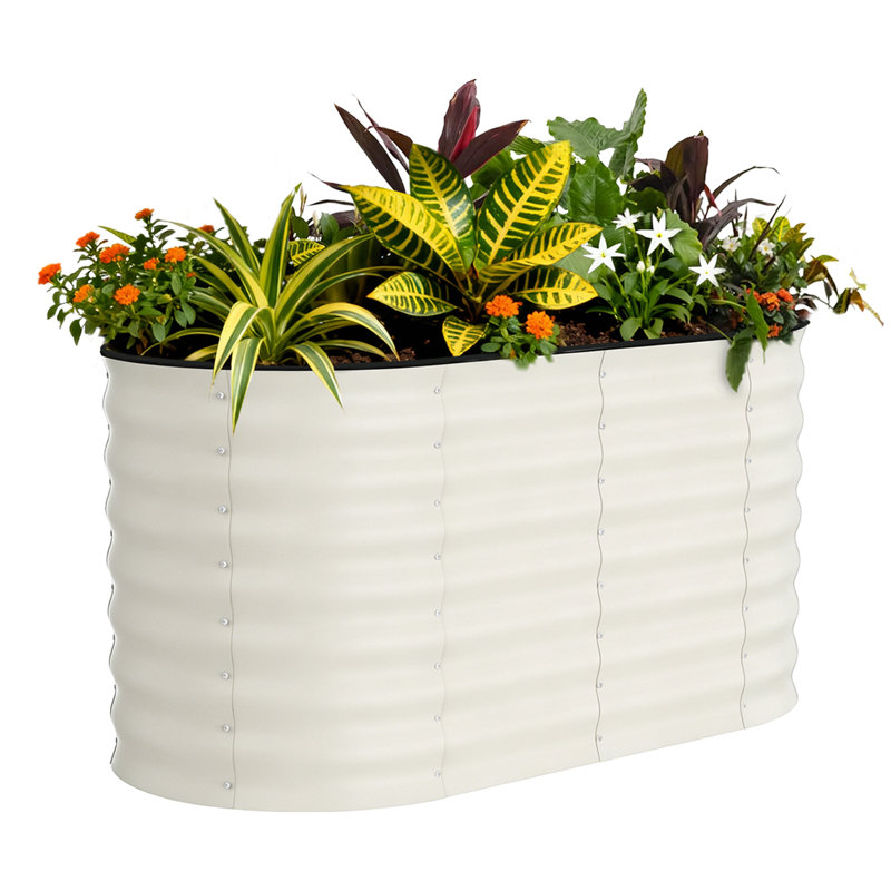 Metal Raised Garden Bed, 60cm H x 120cm W x 60cm D, Beige
