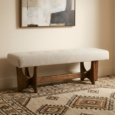 Upholstered Button Tufted Bench with Solid Wood Legs