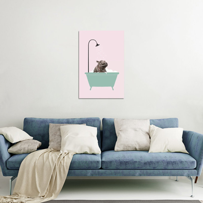 Hippopotame dans une baignoire, impression sur verre acrylique, H 32 po x l 24 po x P 0,25 po