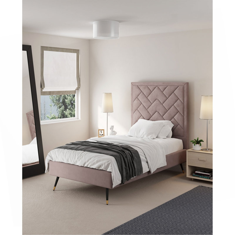 Lit tapissier en velours Crosby, Lit simple, Rosé