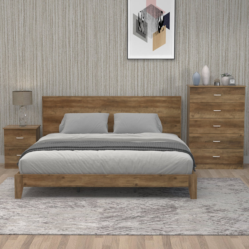 Ensemble de chambre à coucher 3 pièces Allyannah, Knotty Oak, Très grand
