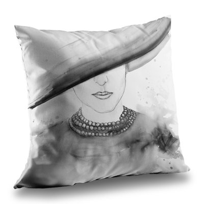 Mysterious Lady with a Hat Throw Pillow - Monochrome Home Decor