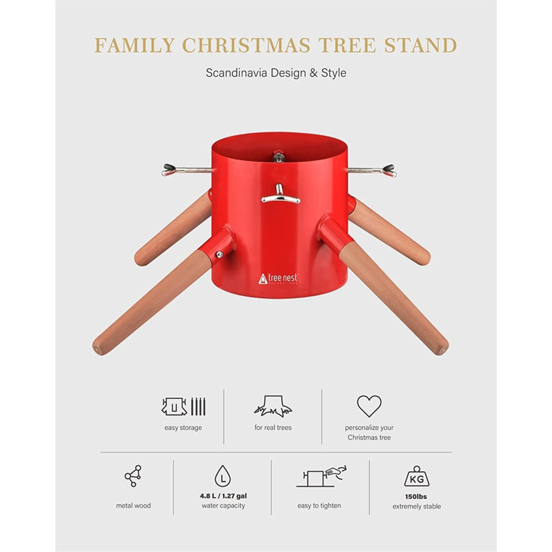 Black Metal and Beech Wood Christmas Tree Stand for Real Trees