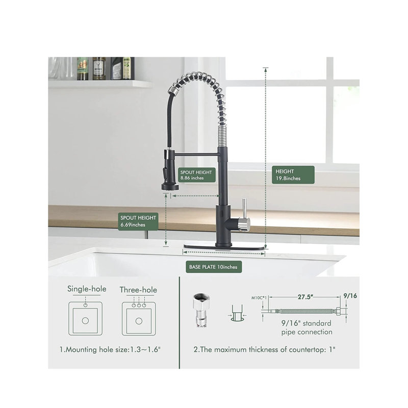 AvaMalis Pull Down Kitchen Faucet, Black/Nickle