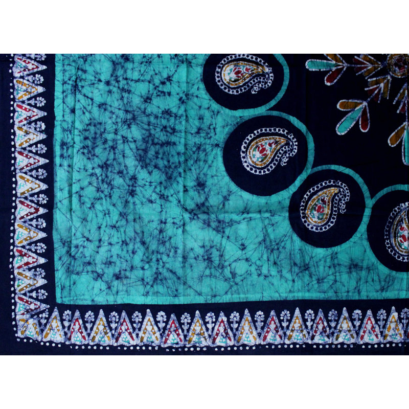 Pagur Batik Cotton Paisley Floral Tablecloth, Green, 60" W x 90" L, Rectangle
