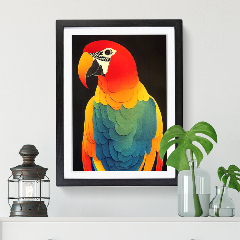 Parrot Art - Single Picture Frame Print, Black, 64cm H x 46cm W x 2cm D