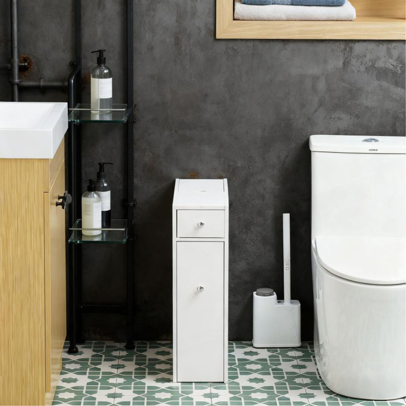Armoire de rangement autoportante étroite compacte, organisateur de salle de bain, porte-papier hygiénique avec tiroirs