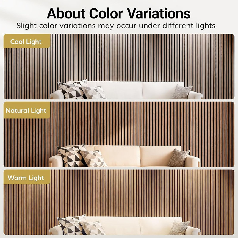 Wood Slat Acoustic Wall Panels for Interior Décor, Sound Absorbing Wood Wall Paneling, Living Room and Office Wall Décor, Walnut