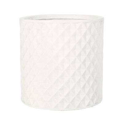 Planter - 15.59" Magnesium Oxide Antique White Color Natural Stone Look For Outdoor Beauty Dimension Lightweight Concrete Enhances Appeal