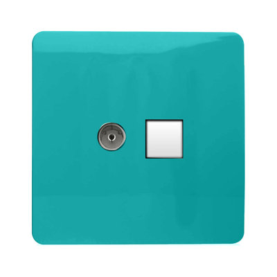 Trendi Switch 2 Gang Female TV Co-Axial & RJ45 Cat 5e PC Ethernet Sockets