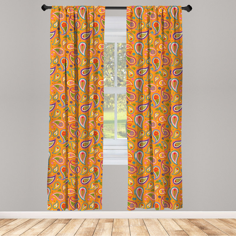 Ethnic Paisley Semi-Sheer Rod Pocket Curtain Panels, 28" x 95"