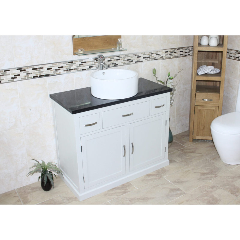 Robidoux 1000mm Single Bathroom Vanity with Vessel Ceramic Basin, Grey, Black Quartz