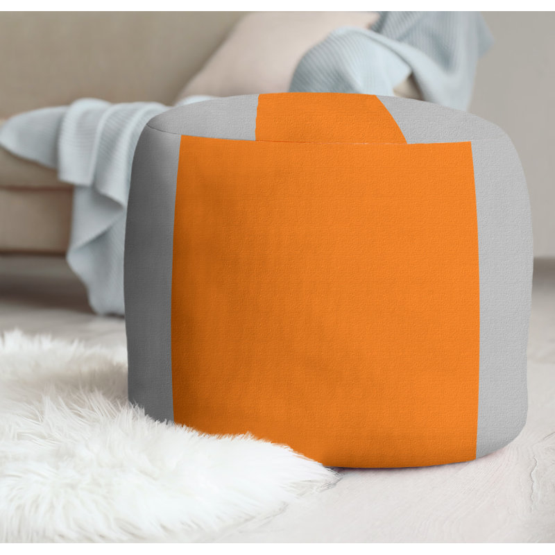 Upholstered Ottoman, Silver/Orange/Silver