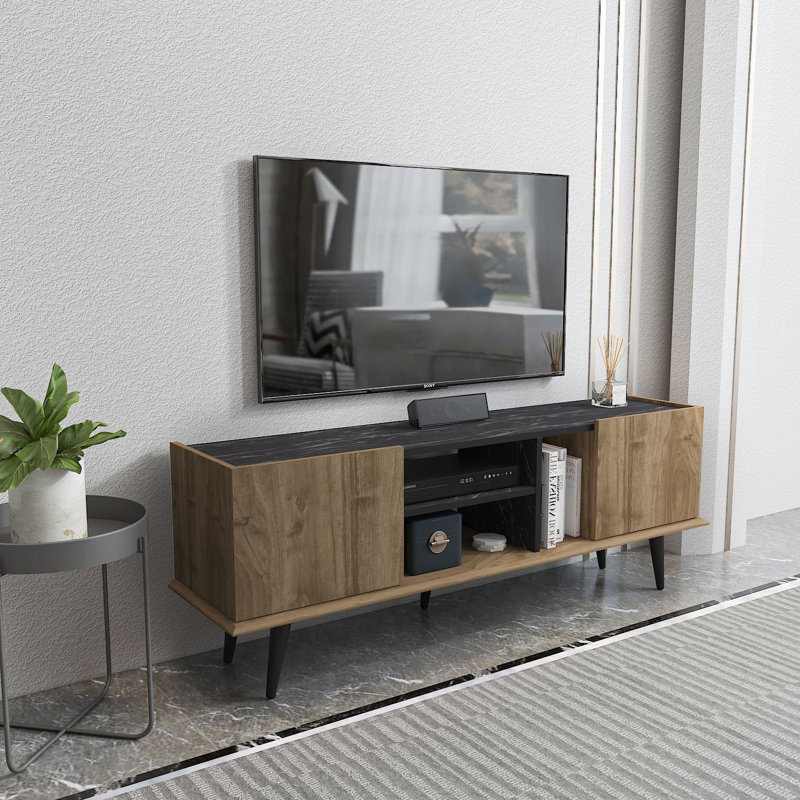 Elegant TV Stand with Marble Concept, 60.8 x 22.3 x 12.3 inches | 100% Melamine Coated Particle Board, Thickness: 0.7 inches | Perfect for Living Room & Entertainment Spaces, Stylish & Durable Design