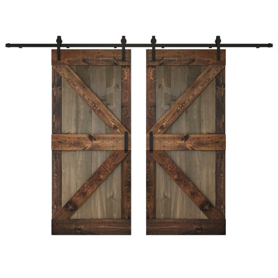 Paneled Wood K Series Double Barn Door with Installation Hardware Kit