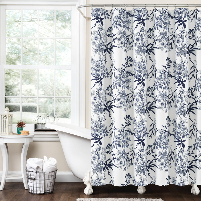 Rideau de douche Guinn, Bleu marine / blanc