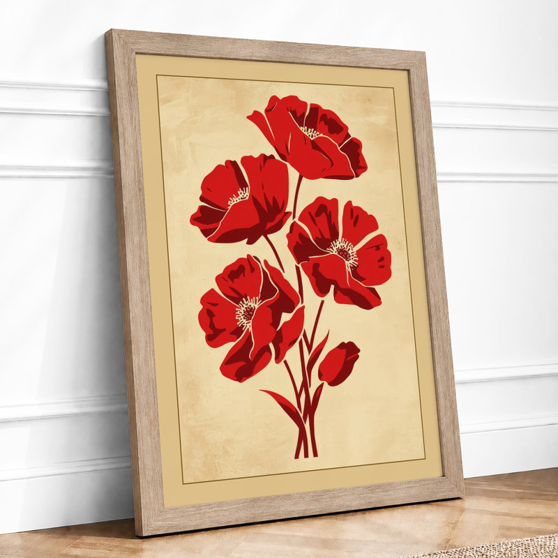 Vintage Poppy Study Botanical - Print, Oak, A4 - 29.7 x 21.0 cm