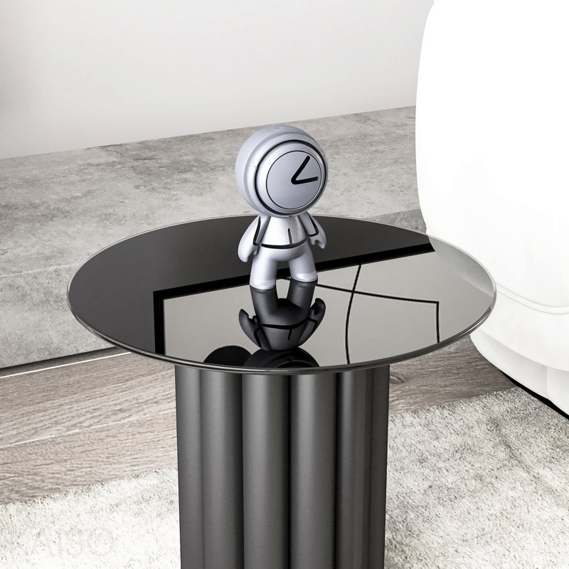 Plateau de table rond en verre trempé de 20 pouces, verre noir, bord arrondi de 1/4 po d'épaisseur