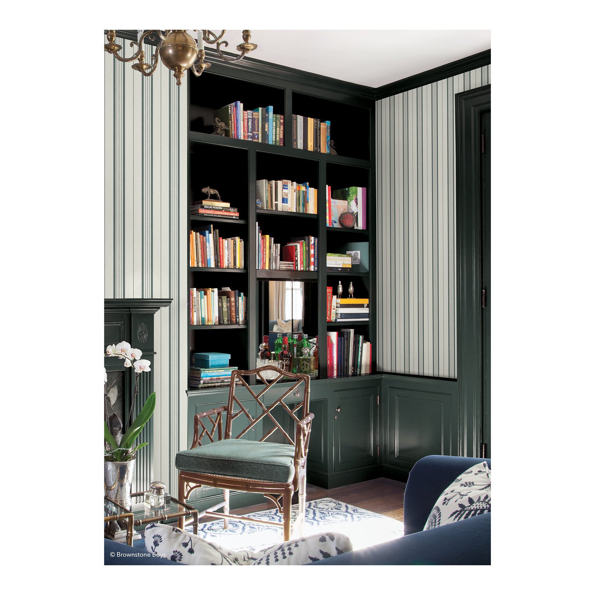 Townhouse Stripe Ivy Peel and Stick Wallpaper, Dark Green