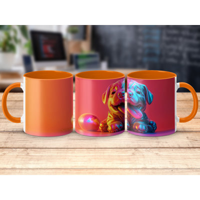 3D Design 11oz Accent Mugs – Ceramic Coffee Cup with an Orange Handle and Interior