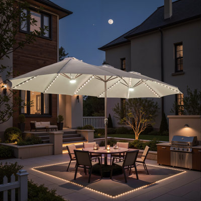 Emanuell 14.5 Ft X 8.3 Ft Rectangular Led Light Market Umbrella With Remote & App-Controlled Color-Changing Lights And Base