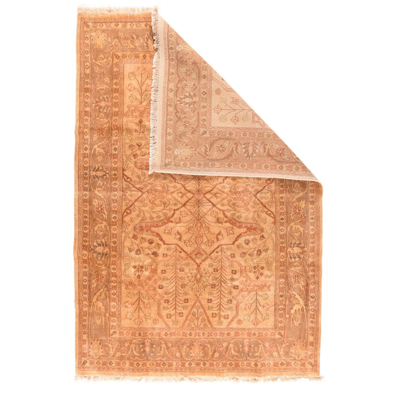 Tapis orange clair en laine noué à la main de conception unique 6 pi x 8 pi 10 po