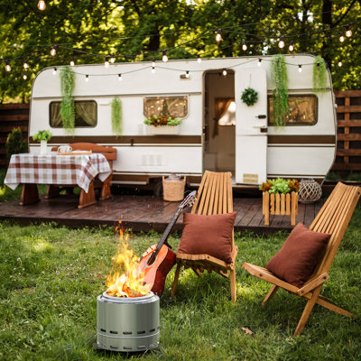 Portable 19.5" Outdoor Fireplace - Stainless Steel Low Smoke Wood Burning Bonfire For Camping, Patio, Outside Areas Smokeless Fire Pit With Stand Mini