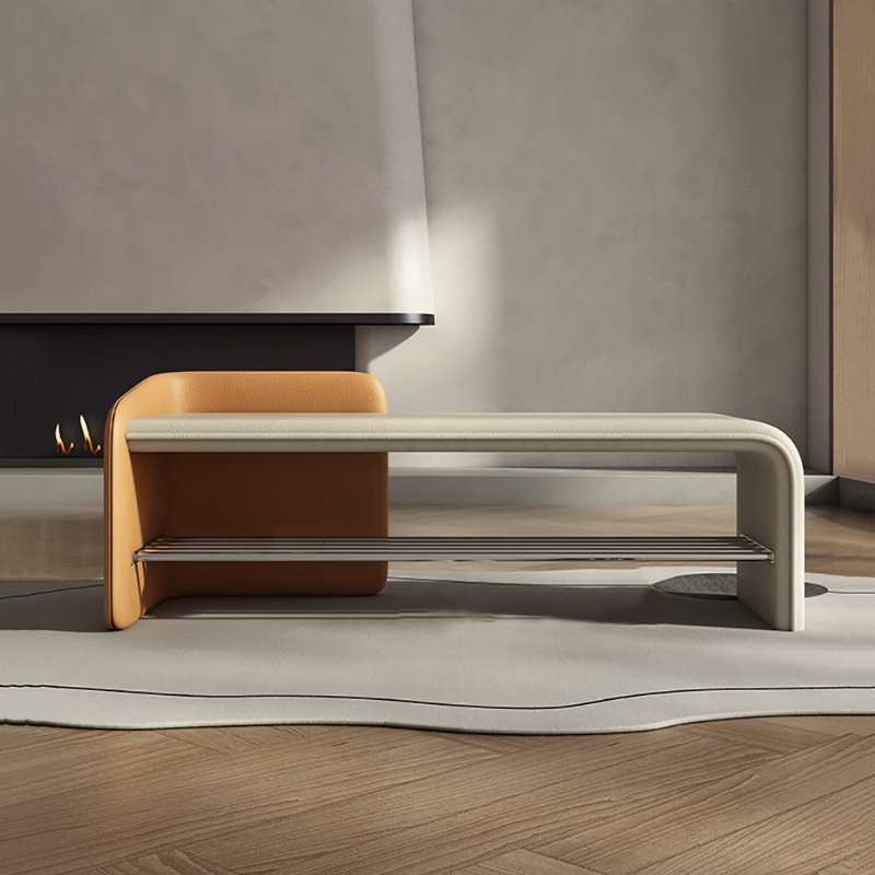 35.4in Shoe Storage Bench, Beige/Orange