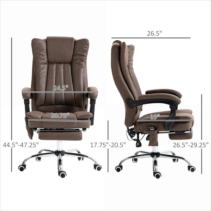 Home Office  24.5 Inch Wide High Back Massage Office Chair, Reclining Brown-Toned Polyester Fabric with Retractable Footrest