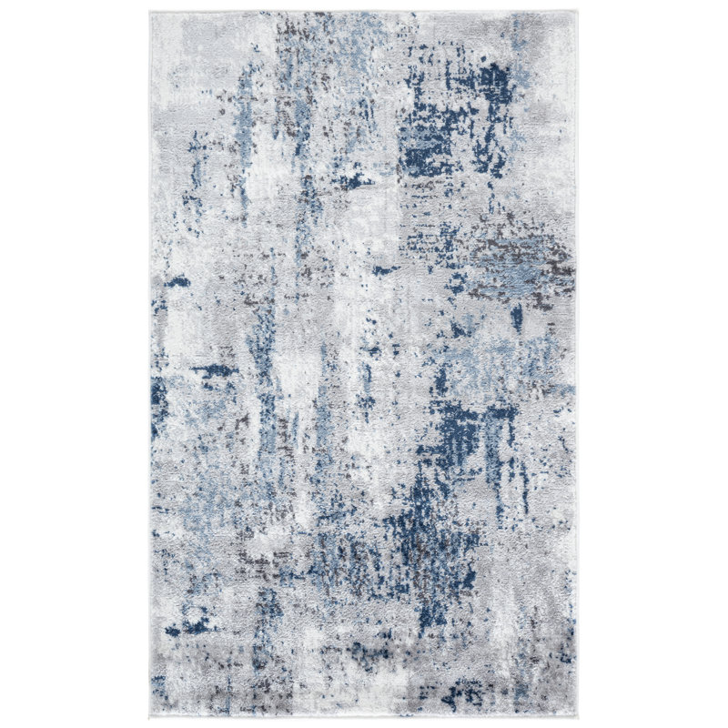 Minyard Abstract Gray/Blue Area Rug, Rectangle 3' x 5'