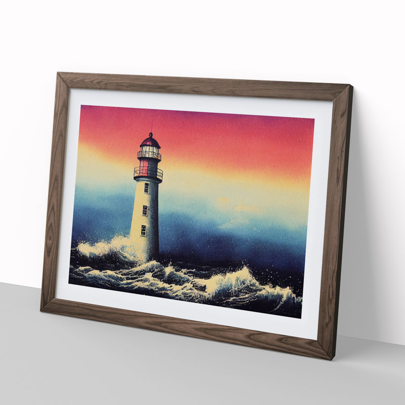 Lighthouse Watercolour Vol.4 1 Piece Single Picture Frame Wall Art, 25cm H x 34cm W, Brown