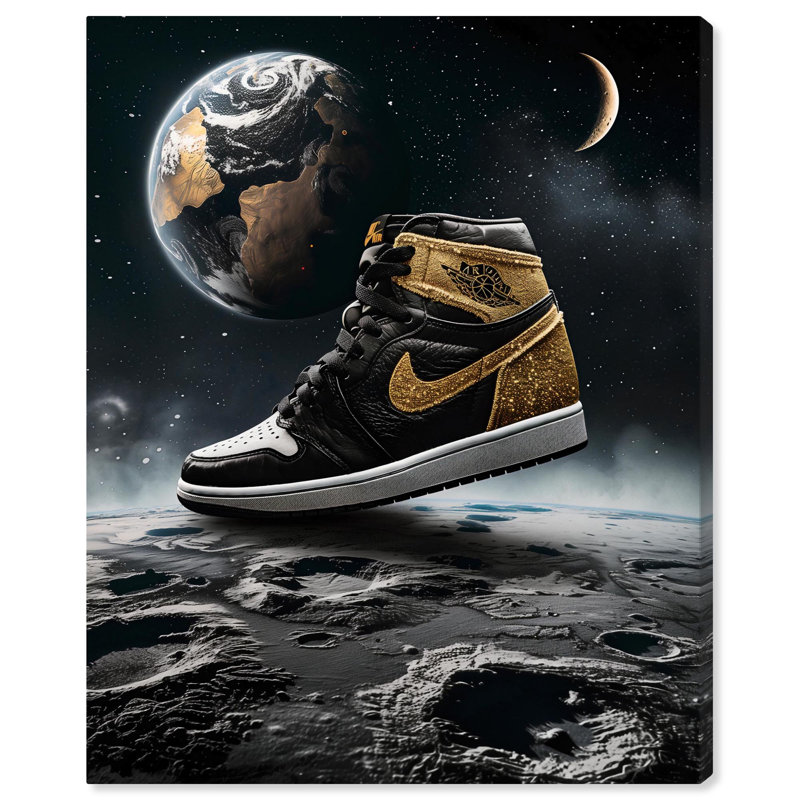 Black Astronomy & Space Sneaker Canvas Print with Pine Wood Frame