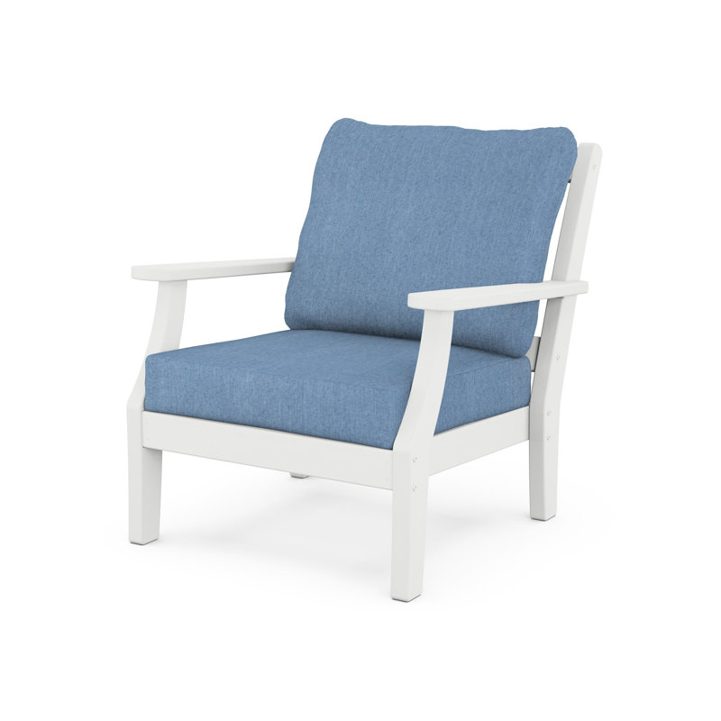 Chinoiserie 4 - Person Outdoor Seating Group with Cushions, Sky Blue, White