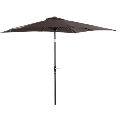 9' X 7' Solar Umbrella With Led, Tilt & Crank, Turns Your Garden Into A Lively Place, Patio, Deck, Backyard, Pool, Beach, Brown Outdoor Shade For Garden, Coloured Shading