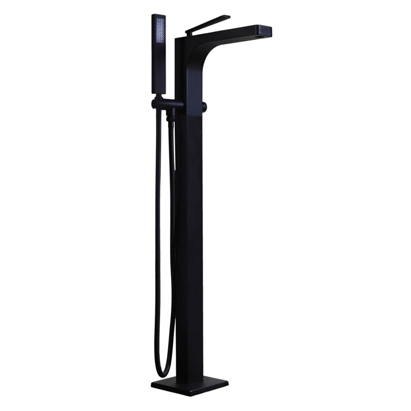 39" Floor Mount Freestanding Ultra High Flow Tub Filler with Sleek Handheld Shower, Matte Black