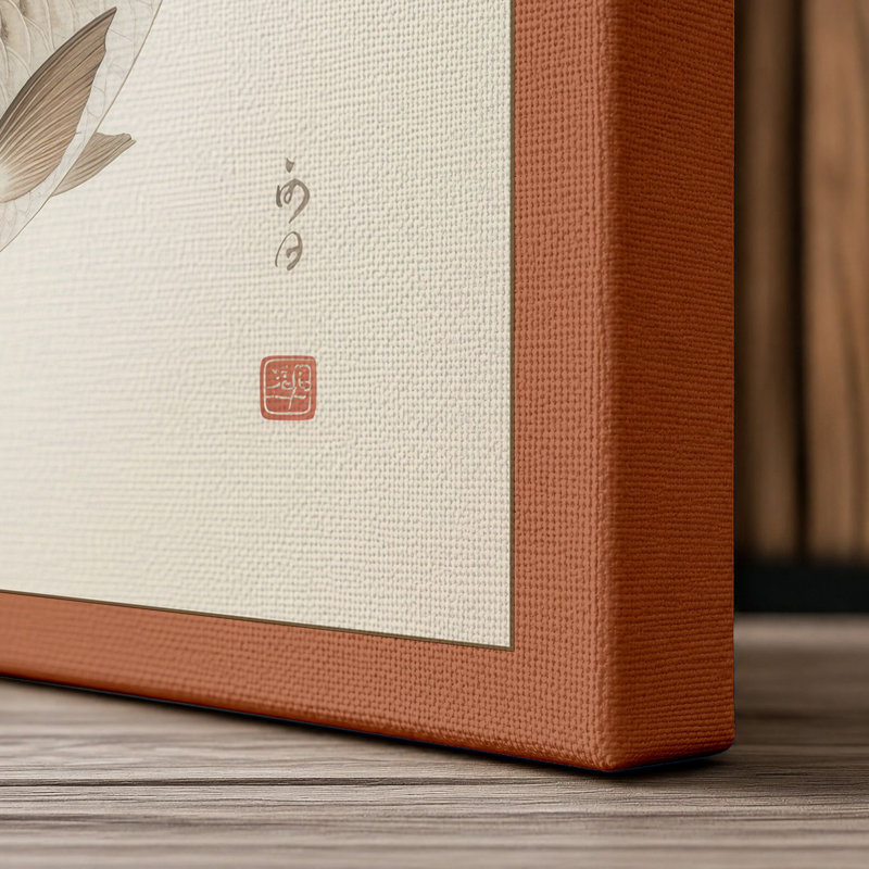 Carp in Contemplation Japandi - Wrapped Canvas, 30x20 - 76.2 x 50.8 cm, Terracotta Border