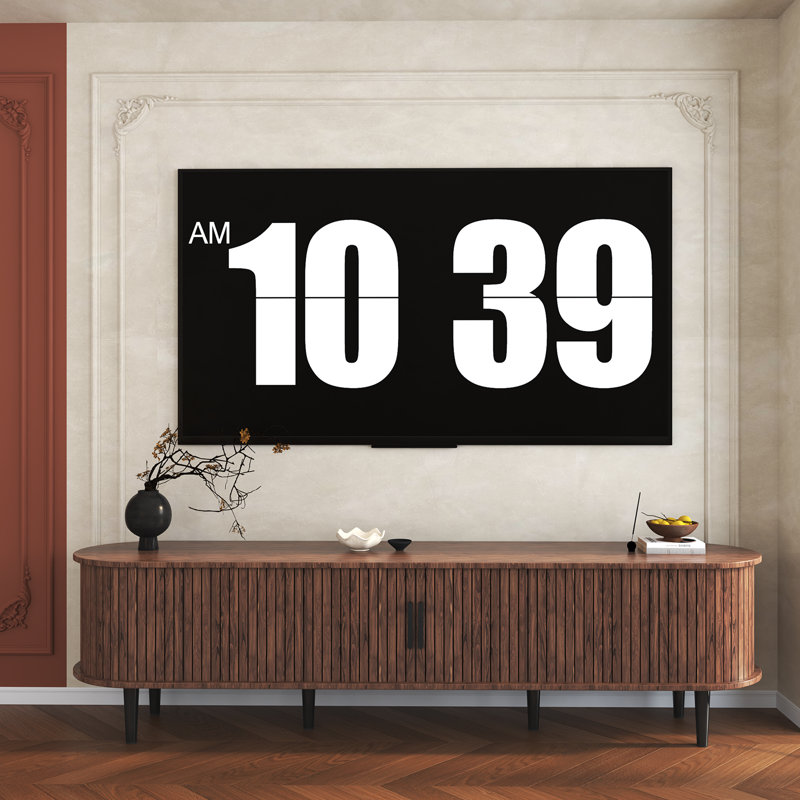 Mid-Century Modern TV Stand TV Console with Tambour Doors, Adjustable Shelves & Curved Edges, 60-80 Inch Media Console for Living Room, Bedroom, or Home Office with Metal Legs