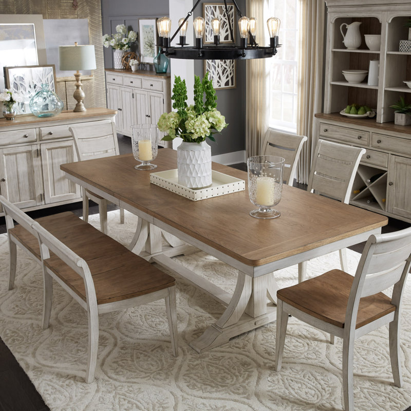 Harlowe 6 Person Trestle Dining Table Set w/ 18" Leaf