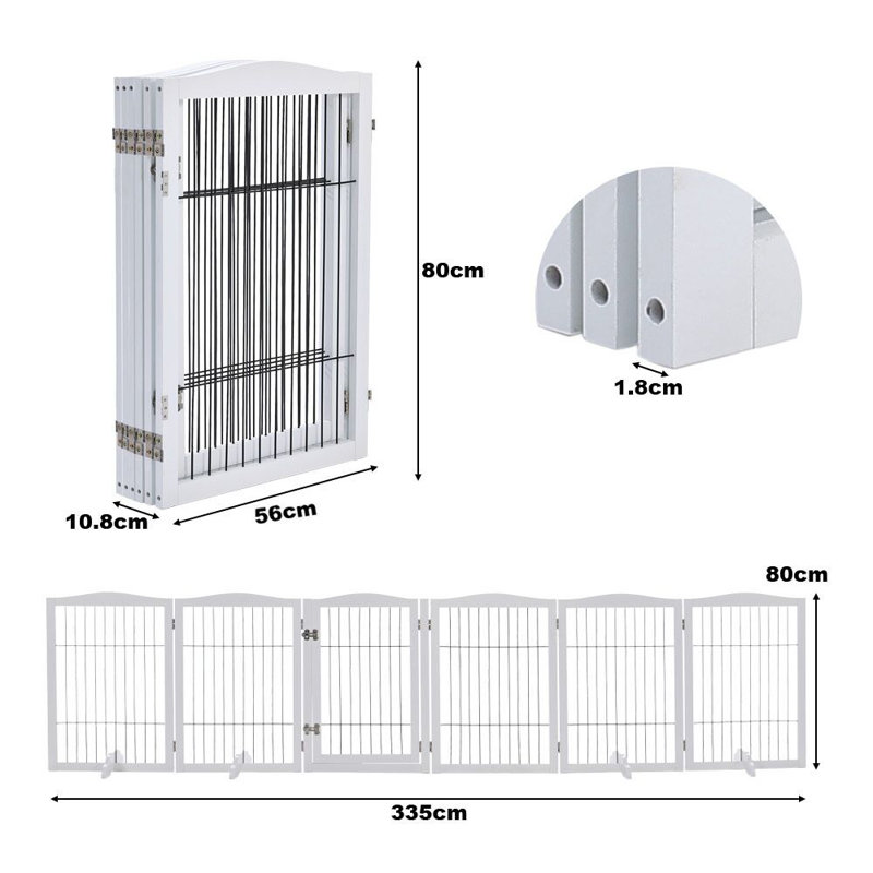 Freestanding Metal Folding Pet Gate, White, 335cm