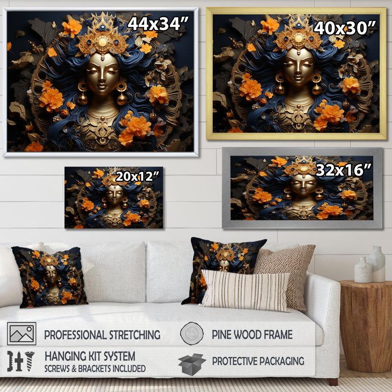 Hindouisme Kubera trésor topaze dieu I - décoration murale de l'hindouisme, Cadre simple noir, H 12 po x l 20 po x P 1 po