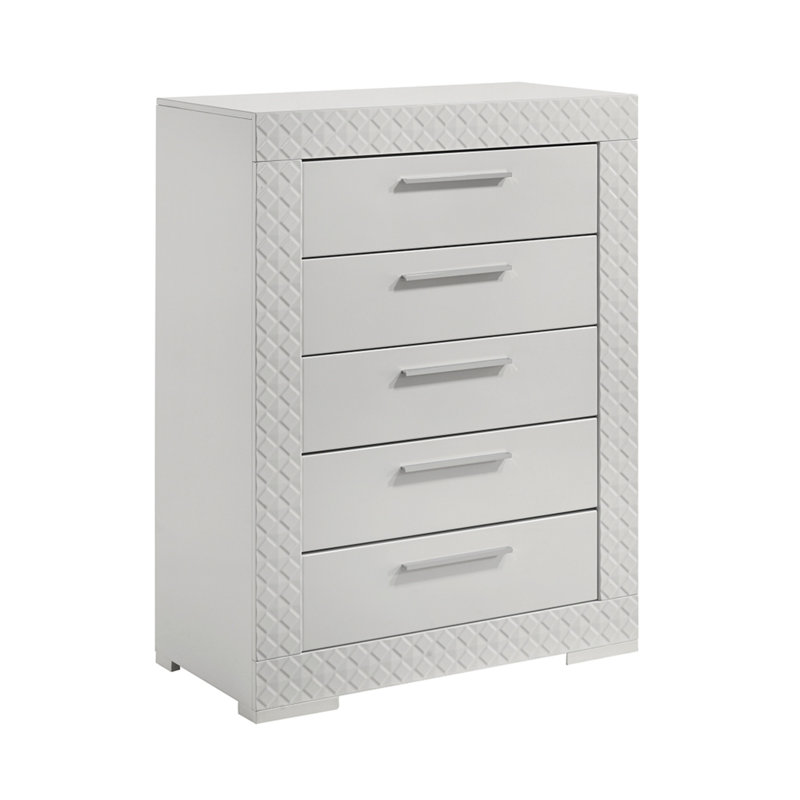 Commode 5 tiroirs en bois blanc Blanca