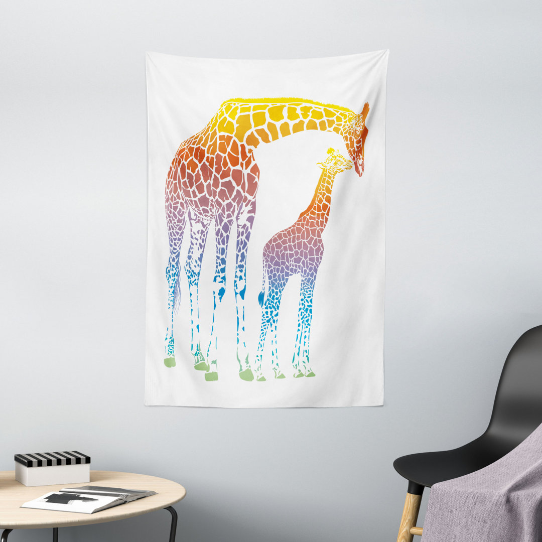 Wandbehang Mama Giraffe in Regenbogenfarben Abstrakte Kunst Surrealist Bild von Tier