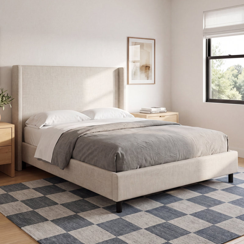 Hanson Upholstered Wingback Bed, Classic Talc Linen, King