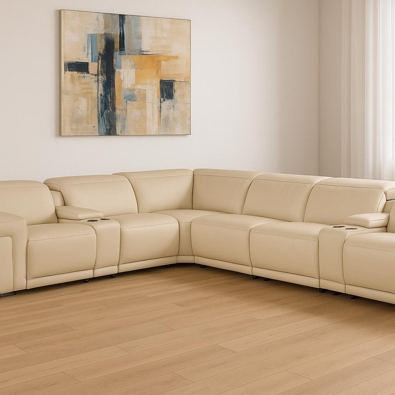 Canapé modulaire en L beige avec huit pièces