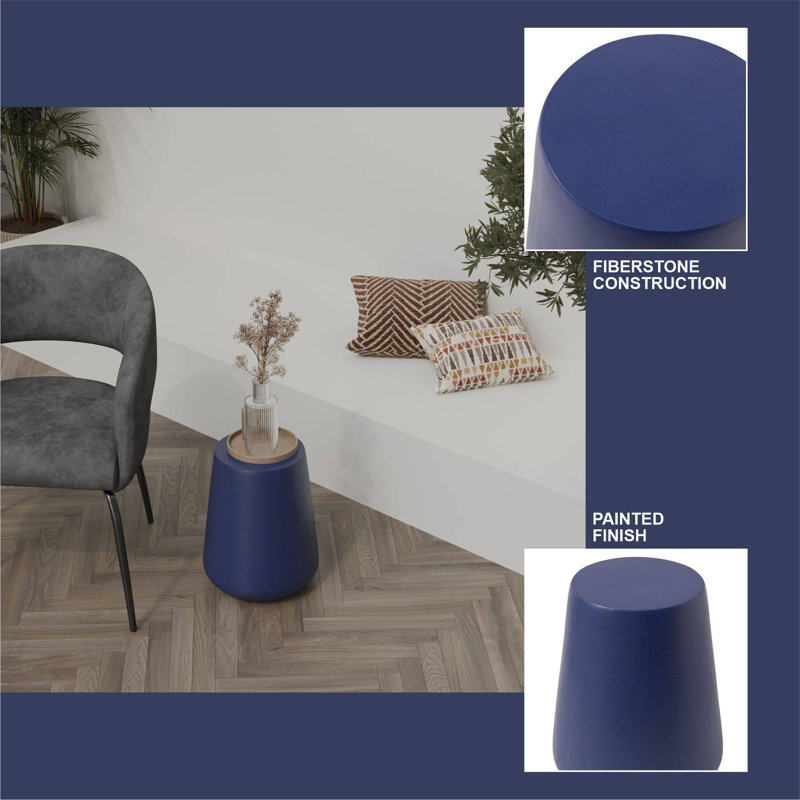 Suyash 14" Wide Modern Fiberstone Side Table with Tapered Base and Round Top, Indoor Outdoor Accent Table for Patio or Living Room
