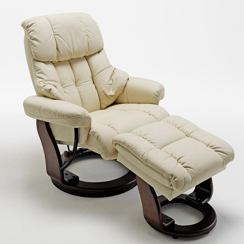 Kalmus 90cm Wide Swivel Ergonomic Recliner, Cream, Walnut