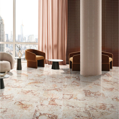 12X24 Inch Pink Natural Stone Polished Marble Tiles For Bathroom And Dining Room Wall Floor, 4 Per Box, Distinctive Pattern Precious Color