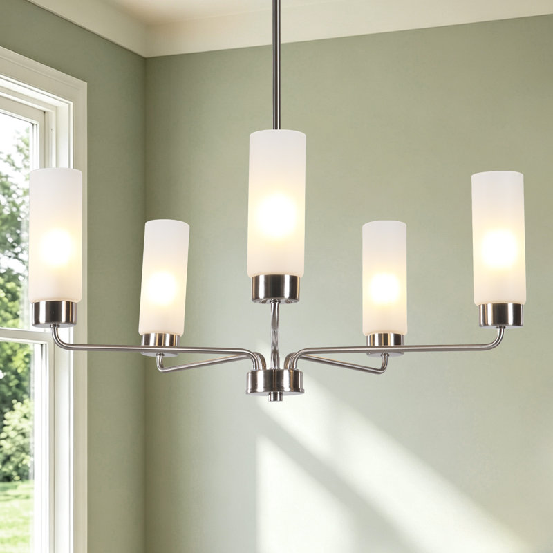5-Light Dimmable Shaded Chandelier, Satin Nickel
